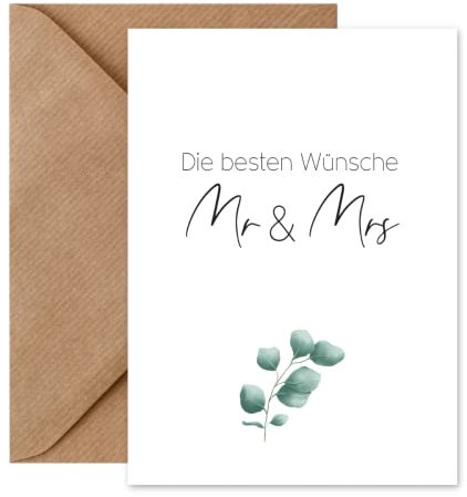 Things of Happiness Hochzeitskarte – Mr & Mrs | Glückwunschkarte zur Hochzeit mit Briefumschlag (Mr & Mrs Eucalyptus)