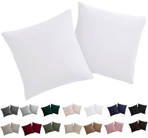 Soifox Kissenbezug 80x80 2er Set - Kopfkissenbezug 80 x 80 Weiß 100% Mikrofaser bügelfrei & knitterfrei mit Reißverschluss