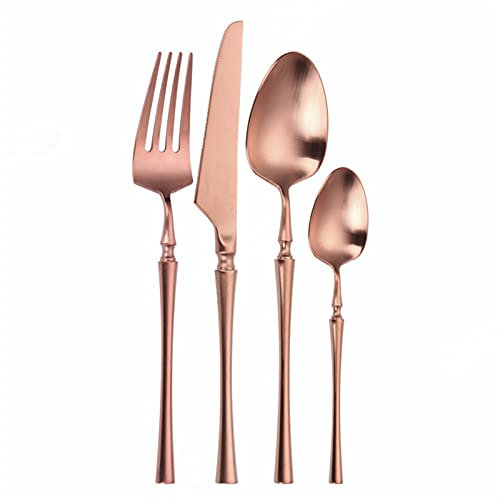 Besteck Set Mirror Gold Besteck Set Edelstahl Dinnerwar Stahl Gold Gabeln Löffel Messer Stahlbesteck Set Silverware Set essgeschirr (Color : Round rose gold)