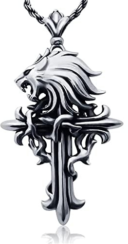 Kashasin Final Fantasy VIII Halskette, S925 Sterlingsilber, schlafender Löwe, Herz, Kreuz, Anhänger, Cosplay, Schmuck, Zubehör, Sterling Silber, Sterlingsilber