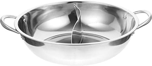 BESTonZON Hot Pot Edelstahl Chinesischer Feuertopf mit Trennwand Yuan Yang Töpfe Shabu Topf Kochtopf Suppentopf Induktionstopf Wok Kochgeschirr für Küche Zuhause Restaurant 32cm