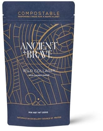 Ancient + Brave Wild Collagen Powder 200g - Pure Hydrolyzed Marine Collagen Peptides (Fish) - Best Collagen Powder for Women - High Protein - Compostable Packaging Paper - 30 Day Supply