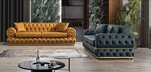 JV Möbel Garnitur Luxus Chesterfield Sofagarnitur 3+3 Sitzer Sofa Sessel Sofas Leder 2tlg