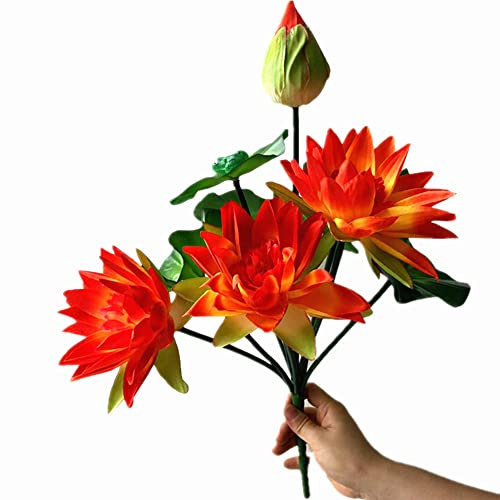 4 x künstliche Seerosen, Blumenstrauß, Seide, Nymphae, Tetragona, Pflanzenstrauß, Lotus, für Hotel, Geschäft, Büro, Blumendekoration (orange)