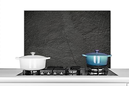 KitchenYeah© Spritzschutz Küchenrückwand Platte Küchen Zubehör Aluminium Platte Herd Spritzschutz WandverkleidungBeton - Schwarz - Grau - Massiv - Industrial - 80x55 cm