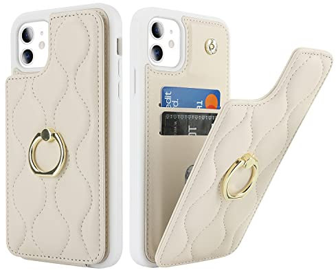 SailorTech iPhone 11 Hülle mit Kartenhalter für Frauen, iPhone 11 Handyhülle Ring-Ständer [Kartenfach] [Standfunktion] Niedliche und modische Tasche für iPhone 11-Weiß