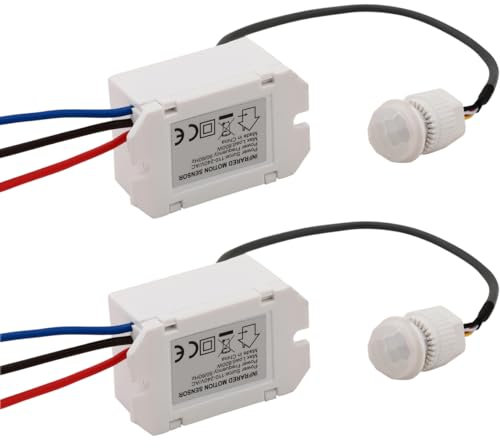 Greluma 2Pcs Interruptor de sensor de infrarrojos,Mini detector de movimiento por infrarrojos para instalación en interiores,Detector de movimiento incorporado de 220V,Rango de detección de 8 m a 360°