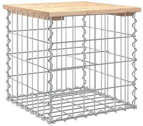 Homgoday Banc de jardin design en gabion, 43 x 44 x 42 cm, bois massif, banc de jardin, banc de balcon, banc robuste pour balcon, terrasse et jardin