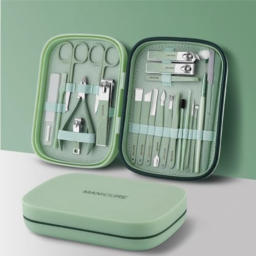 Set manicure 22 in 1 tagliaunghie in acciaio inox portatile manicure pedicure set manicure set manicure da uomo donna ideale per casa, viaggio, posto di lavoro, verde