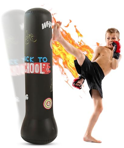 FEMONGY boxsack Kinder 150 cm boxsack stehend, Kinder boxsack, boxsack stehend Kinder zum Üben von Karate, Taekwondo, MMA und zur Linderung von Pent-Up-Energie bei Kindern (Schwarz)