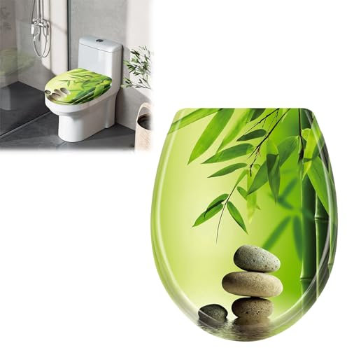 JOIEYOU Toilettensitz WC-Sitz aus Hartplastik Universal Toilettendeckel mit Absenkautomatik für alle handelsüblichen WC-Becken Bambus