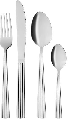 GRÄWE Juego de cubiertos para 4 personas, de acero inoxidable, cubiertos de comedor, 16 piezas, apto para lavavajillas, juego de cubiertos con decoración - serie Atenas