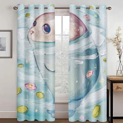 KARPIX Gardinen Blickdicht Tier Robben Verdunkelungsvorhänge Meerestiere Fenstervorhang 3D Druck Cartoon Vorhänge Für Schlafzimmer Kinderzimmer (1,183x160cm(2x91x160cm))