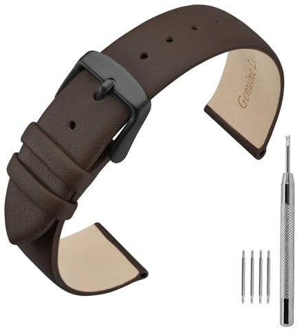 ANNEFIT Bracelets de Montre 16mm avec Boucle Noire, Compatible avec les Montres Intelligentes et Traditionnelles (Marron Foncé)