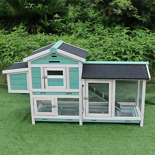 Kaninchenkäfig für den Innenbereich, Hasenkäfig, Kaninchenstall für den Innenbereich, Naturholzhaus, Haustierkäfig, Garten, Hinterhof, Kleintierhaus mit Rollen, wasserdichtes Dach (C2 153 x 52 x 86,5