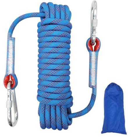 LUKASOHY Kletterseil, 10mm Outdoor Sicherheitsseil, Nylon Seil Statisches Felskletterseil mit Karabiner, Gut für Bergsteigen, Camping, Rettung, Feuerleiter, Eisklettern, Erkundung (Blau, 10m)