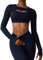 Adigau Frauen Crop Top Langarm Bolero Open Front Workout Cropped Shirts mit Daumenlöchern Bequeme Stretchy Sport Shrug ohne BH Blau S