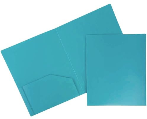 JAM Paper Heavy Duty Plastic 2 Pocket School Folders - Teal Blue - 3/Pack