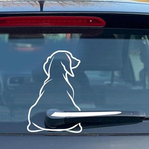 White Car Stickers Funny Rear Window, Reflective Dog Decals, Rear Windscreen Wiper Tail Sticker, Waterproof Cartoon Moving Tail Stickers for Car Vehicle (21 x 33 cm)