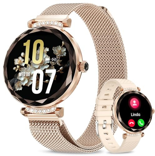 Fitonme 1.19 Smartwatch Donna,Telefonate Bluetooth Smart Watch,Monitoraggio SpO2/Sonno/Pressione Sanguigna/Frequenza Cardiaca,Resistenza all'Acqua 5ATM IP68,iOS Android Smartwatch-Oro Rosa