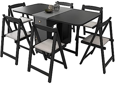 Klappbarer Esstisch mit 6 Stühlen, platzsparender Esstisch auf Rollen, Klapptisch für Küche/Wohnzimmer/Home-Office