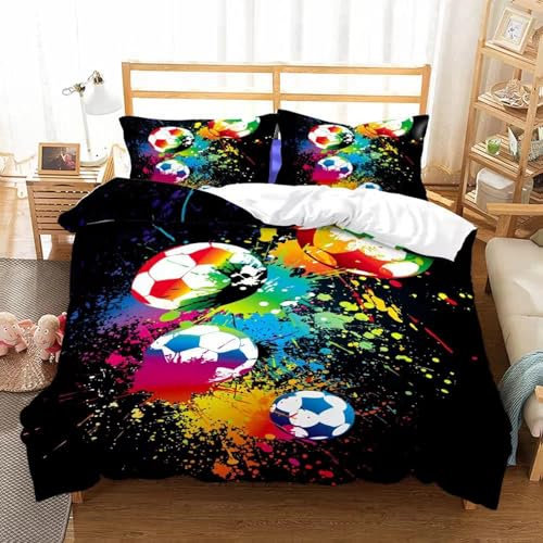 Tabeskly Fußball BettwäSche Jungen Kinder KinderbettwäSche Bed Duvet Cover Bedding Set Graffiti Schwarz Weiß 135×200cm