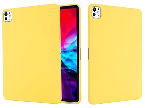 Tablet Case for iPad Pro 11 Inch M4 2024 Liquid Silicone Case, Flexible Soft Gel Rubber, Slim Fit Protective Shockproof Bumper Cover, Yellow