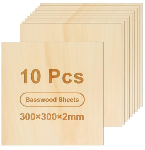 CheurYae 10 fogli di compensato di tiglio, 300 x 300 x 2 mm, materiali per incisione laser, fogli di tiglio non finiti per fai da te, artigianato, incisione su legno, pittura, taglio laser, CNC