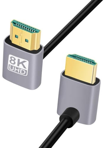 chenyang Cable HDMI 2.1, HDMI macho a macho, doble ángulo de 90 grados hacia arriba, 8 K @ 60 Hz, 4 K @ 120 Hz, 48 Gbps, cable dorado ultrarrápido 0,5 m para televisores, monitores, ordenadores