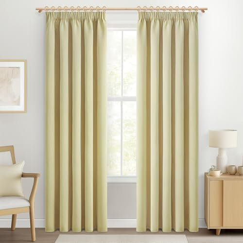 MRTREES Gardinen Küche Modern Gardine mit Kräuselband Blickdicht Vorhänge Wohnzimmer mit Kräuselband 2 Stücke H 225 x B 140 cm, Biscotti Beige für Schlafzimmer Wohnzimmer und Küche