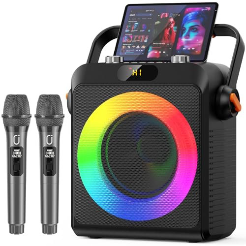 JYX Karaoke Machine with 2 Wireless Microphones for Adults, Bluetooth 5.3 Speaker with Upgraded Subwoofer, Bass Boost | Home Party PA System, Outdoor Gatherings, Support TV/AUX/USB/TF Card/Live (80W)