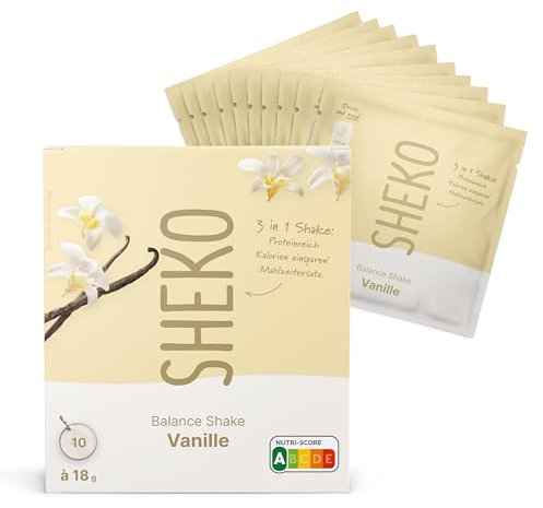 SHEKO Balance Travelset Vanille - 10 Cremige Mahlzeitenersatz Shakes zum Abnehmen - Proteinreich, Glutenfrei & Natürlicher Geschmack - Abnehmen Shake