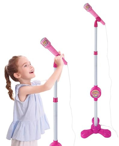 Microfono stand per bambini, microfono con stand per bambini, giocattolo colorato con posizione, musical con funzione collegabile con supporto per ragazze giocattolo