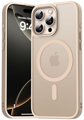 Natiiozie Magnetica Cover Compatibile con iPhone 16 Pro Max Compatibile con MagSafe Custodia Traslucida Opaca Posteriore,Anti-impronta Resistente ai Graffi Protettiva Case Titanio Sabbia