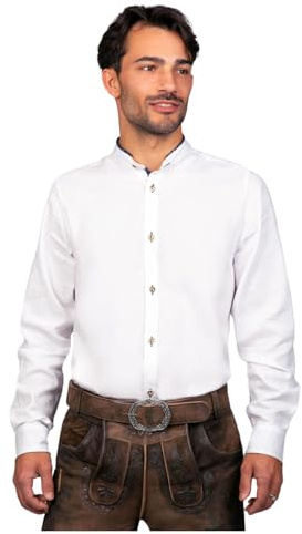 Edelnice Trachtenmode Trachten Herren Hemd Simon mit roten, blauen oder grünen Details Gr. XL