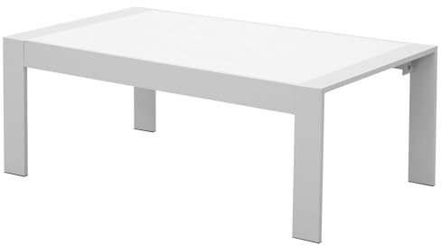 LANOX Gartentisch Wetterfest 110 X 62 X 41 cm, Balkontisch Aluminium Rahmen, WPC Tischplatte, Weiß