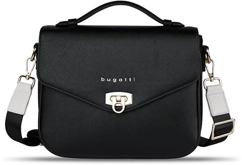 bugatti Ella Classic Bag für Damen, Umhängetasche in Saffiano-Art aus Kunstleder, schwarz