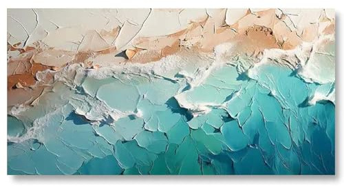18meng Art Bild auf Leinwand Modern Abstrakt Blau Beige Ozean Strand Leinwandbild 120x60 cm Groß XXL Wohnzimmer Schlafzimmer Küche Wandbild Kunstdruck Dekoration Canvas Desing Wand Bilder Ungerahmt