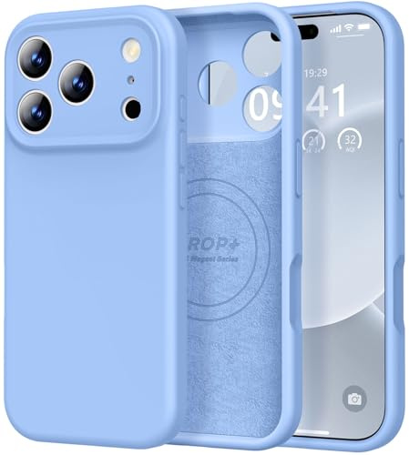 Vooii Magnetic for iPhone 17 Pro Max Case, Compatible with Magsafe (Premium Liquid Silicone) (Fit for Battery Charger Cases) Full Body Protective Anti-Scratch Microfiber Lining 6.9 inch, Light Blue