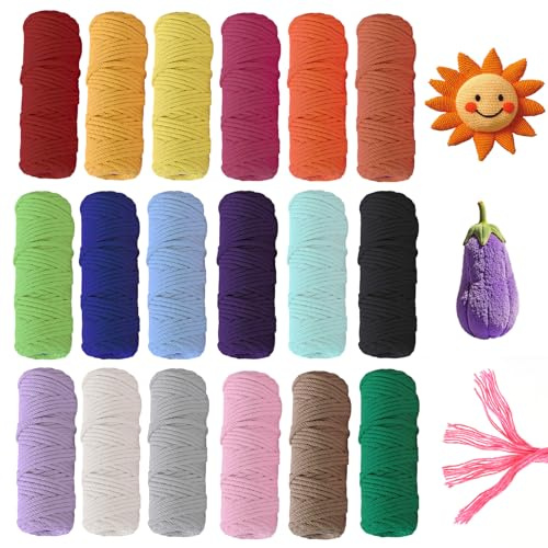 18 Stück Makramee Garn, 3mm x 30M Makramee Set, Baumwollgarn Baumwollkordel, Schnur Makramee Kordel Garn für DIY Handwerk Fasching Weben Dekoration Boho Deko Hängepflanze Pflanze Aufhänger