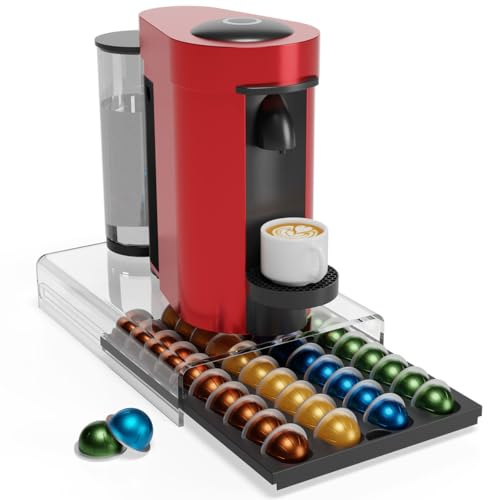 Coffee Pod Holder Drawers Compatible with Nespresso Vertuo 40 Pods Installation-Free Coffee Pod Storage Acrylic Transparent Coffee Capsule Organizer Smooth Pull-Out Design Coffee Machine Stand