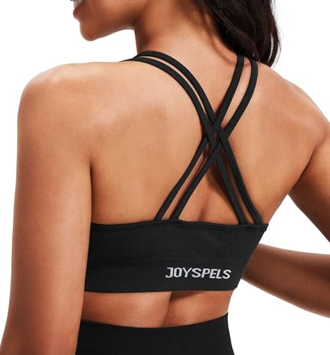 JOYSPELS Sport BH Damen Ohne Bügel Gepolstert Gekreuzt Rücken Push Up trägerloser BH Crop Tops Seamless Workout Bra