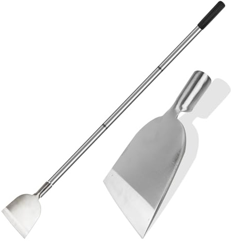 ROLKAR Grattoir de sol à long manche en acier inoxydable, pelle de nettoyage multifonctionnelle avec tête plate, outil de retrait de mastic, de plâtre, grattoir à glace, pelle à neige pour allée