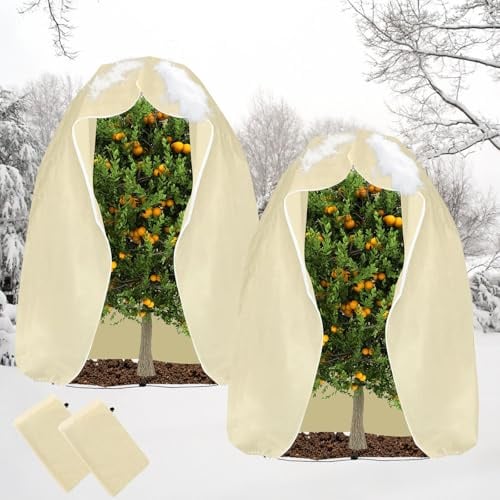 yosiio Winterschutz für Kübelpflanzen, 2PCS Beige 200x240cm Winterschutz für Pflanzen, Pflanzen Winterschutz Tasche mit Reißverschluss und Kordelzug, Gefrierschutz Kälte für Pflanzen