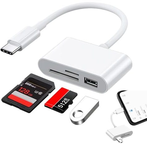 Lecteur de Carte SD USB C, Lecteur de Carte SD, USB C SD avec Double Fente pour SD/TF, Micro SDXC, iPhone/iPad/Android/MacBook Pro/Air/Galaxy,Adaptateur Mémoire pour Appareil Photo Type-C vers USB