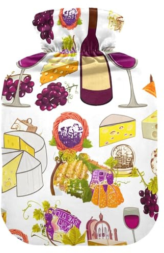Jolie bouteille d'eau chaude en verre à vin avec housse en velours pour compresse chaude et froide - Taille M