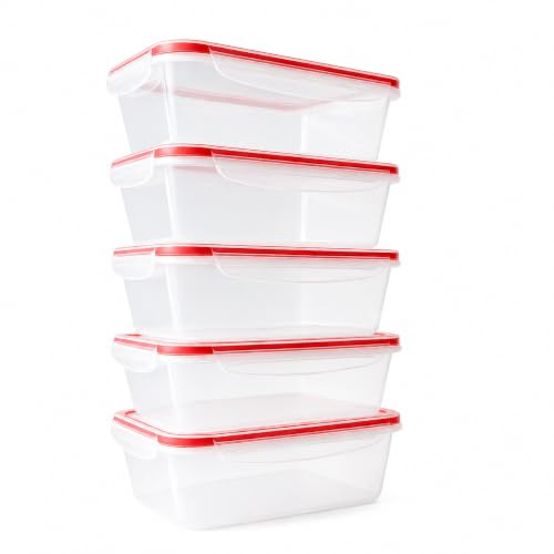 delka Airtight Food Storage Containers Pack of 5 (5 x 1000ml) BPA-Free Plastic with Lids – Stackable & Leak-Proof Meal Prep Boxes, Microwave, Freezer & Dishwasher Safe, Kitchen Organiser