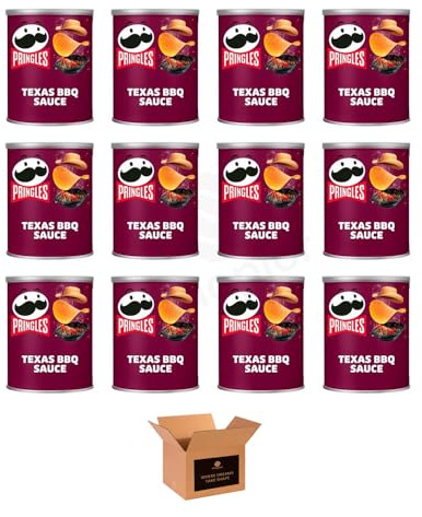 Pringles Potato Crisps – Grab & Go Lunch Snacks | Crunchy, Portable & Resealable Container | Perfect for Kids & Adults, Sharing Crisps (Texas BBQ Sauce- 40g x 12Pack)