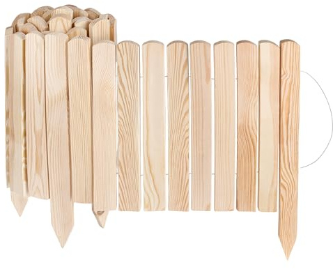 Creative Home Rasenkante Beeteinfassung Holz 200 x 40 cm (L x H) Natur | Flexible Beetumrandung 40 cm hoch Gartenzaun zum Stecken | Ideal als Beetbegrenzung, Holzzaun, Deko Zaun, Mähkante, Beetzaun