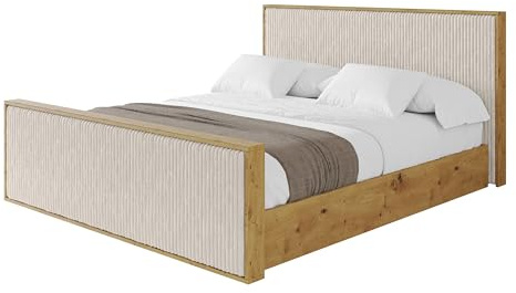 ALTDECOR Polsterbett mit Bettkasten und Lattenrost, Bett mit Matratze H3/H4, Kopfteil, Boxbett, Doppelbett mit Stauraum - ENZO10-Z -120x200 Creme - Tilia 01